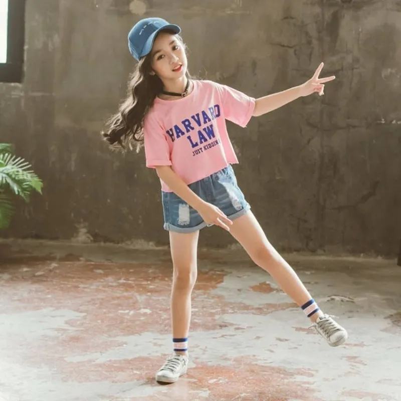 2023 Kids Girls Clothes Set Summer Short Sleeve T-shirt + jeans shorts hot pants Outfits Baby Clothing 4 5 6 7 8 9 10 11 12 year - Image 6