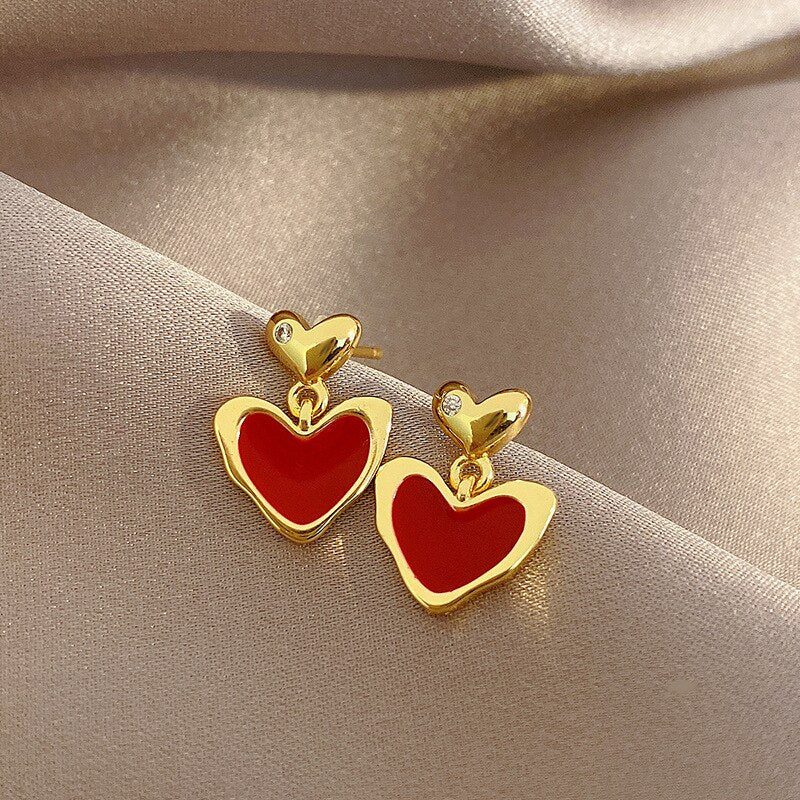 2023 Korean Fashion Jewelry Shining Rhinestone Hollow Heart Drop Earrings for Women Girls Vintage Red Crystal Earrings - Image 12