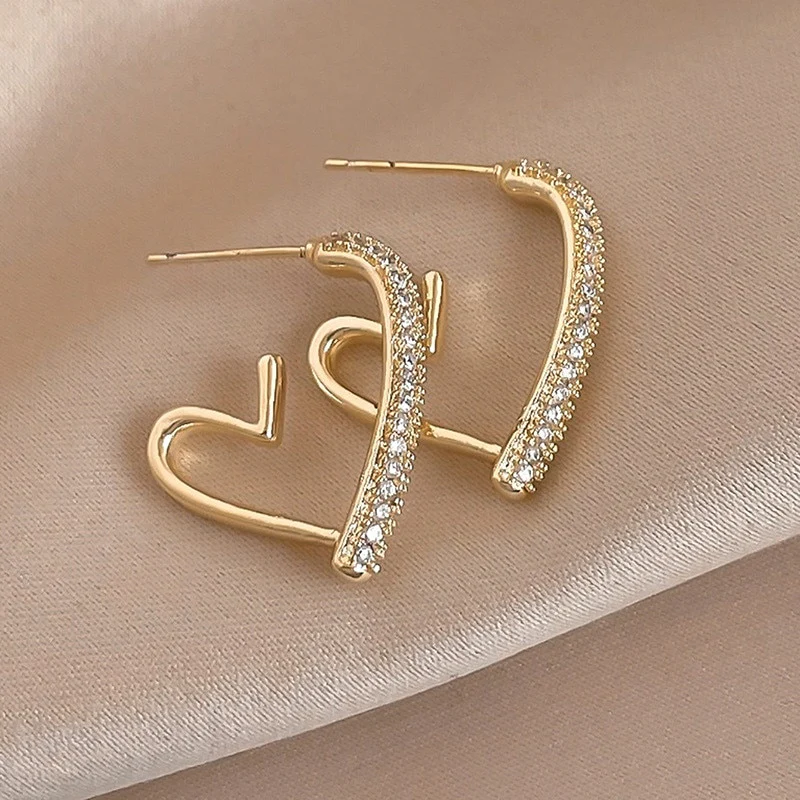 2023 Korean Fashion Jewelry Shining Rhinestone Hollow Heart Drop Earrings for Women Girls Vintage Red Crystal Earrings - Image 17