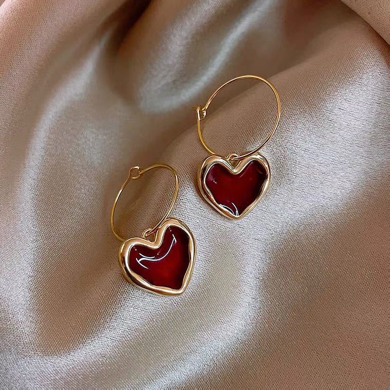 2023 Korean Fashion Jewelry Shining Rhinestone Hollow Heart Drop Earrings for Women Girls Vintage Red Crystal Earrings - Image 18