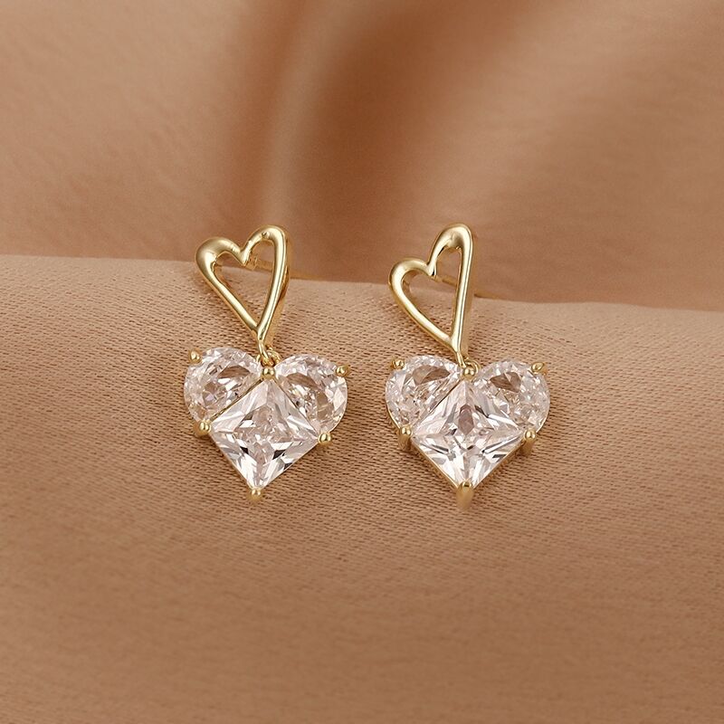 2023 Korean Fashion Jewelry Shining Rhinestone Hollow Heart Drop Earrings for Women Girls Vintage Red Crystal Earrings - Image 2