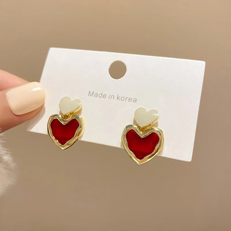 2023 Korean Fashion Jewelry Shining Rhinestone Hollow Heart Drop Earrings for Women Girls Vintage Red Crystal Earrings - Image 21