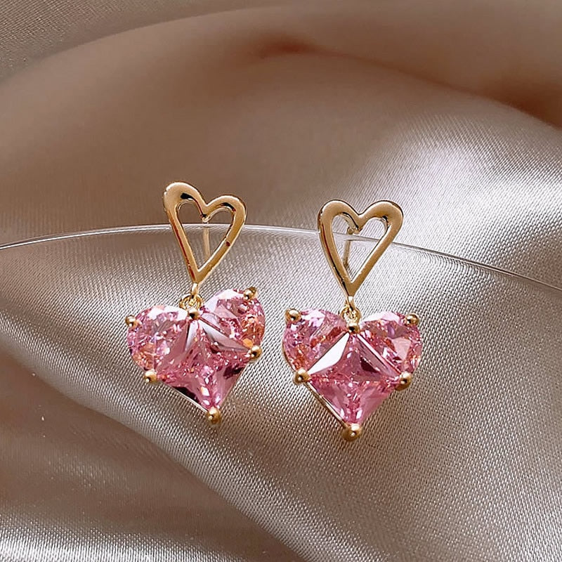 2023 Korean Fashion Jewelry Shining Rhinestone Hollow Heart Drop Earrings for Women Girls Vintage Red Crystal Earrings - Image 22