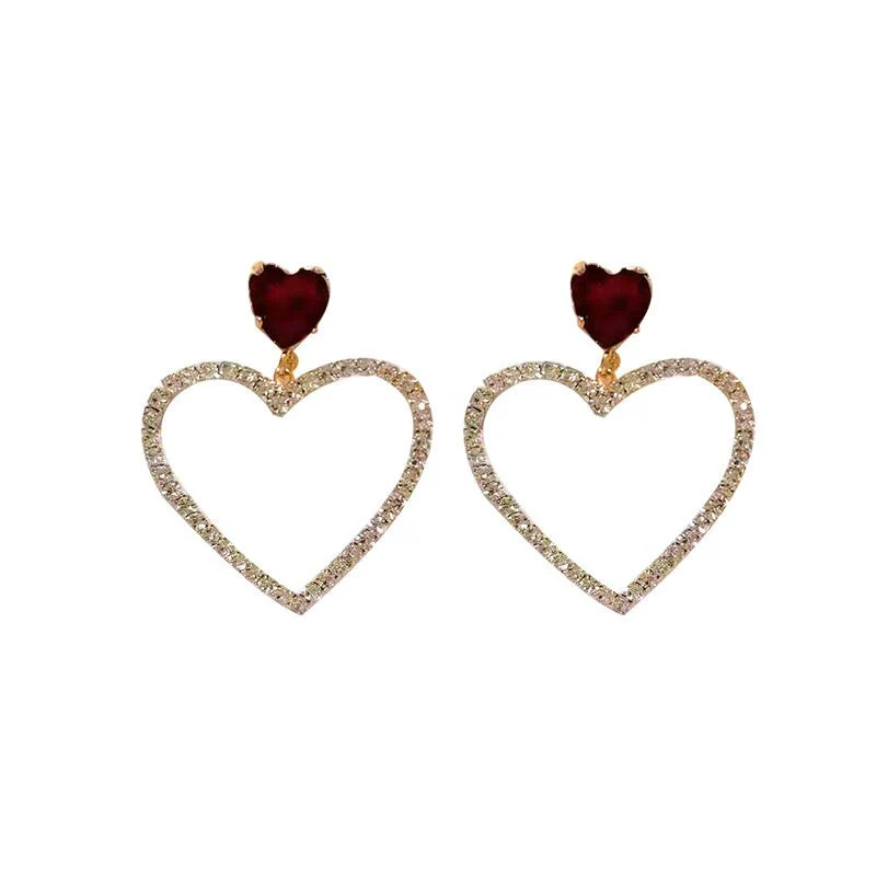 2023 Korean Fashion Jewelry Shining Rhinestone Hollow Heart Drop Earrings for Women Girls Vintage Red Crystal Earrings - Image 28