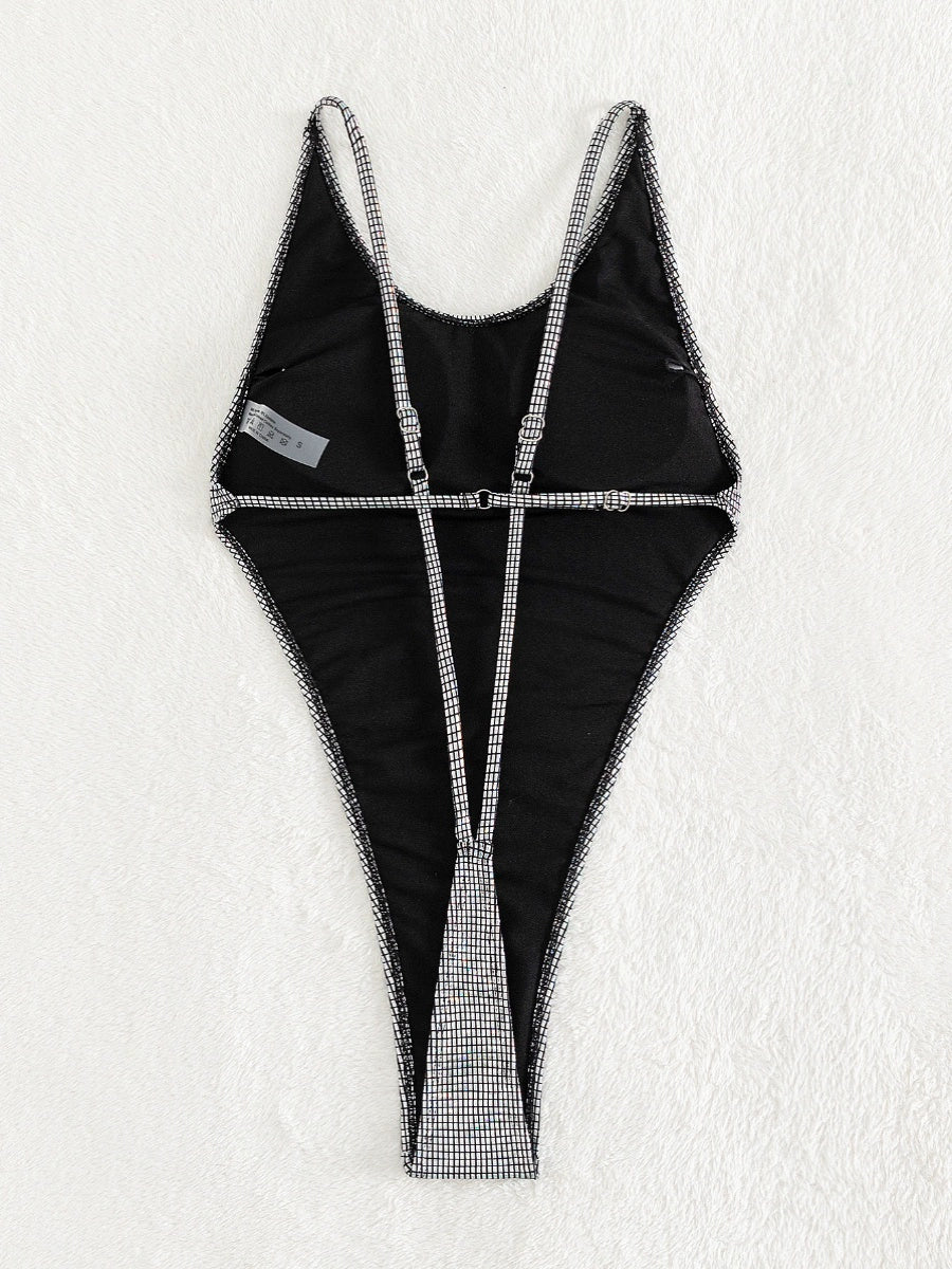 2023 Lady Sexy European and American Bright Surface Bare Back T-Back One-Piece Swimsuit Sexy Hot Spring Sexy Bikini - Image 5