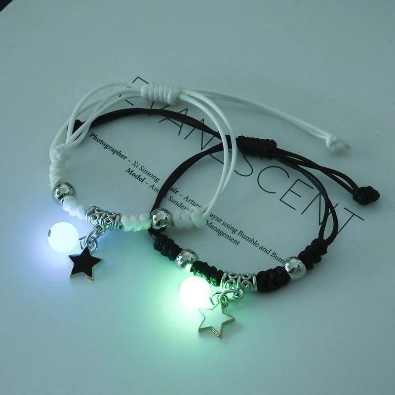 2023 Luminous Cat Star Moon Bracelet Couple Charm Handmade Adjustable Rope - Image 9