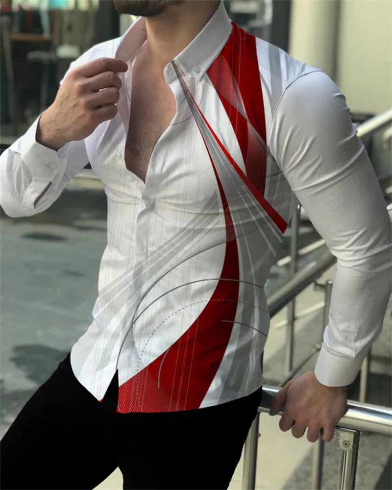 2023 Men Shirt Lapel Suit Long Sleeve Button Top Luxury HD Pattern Soft Comfortable Shirt Plus Size - Image 3