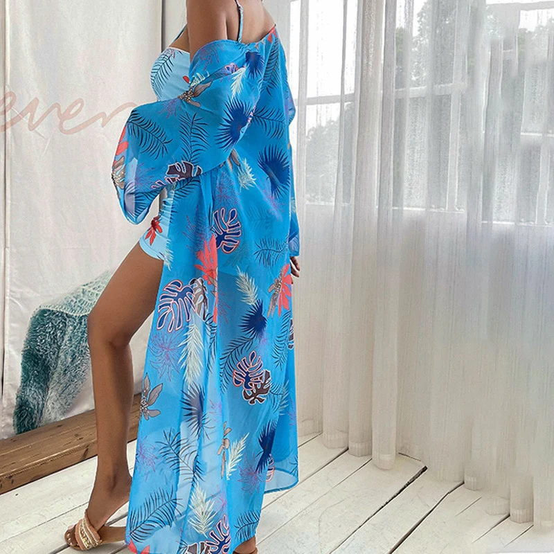 2023 Sexy New 3 Pcs Long Sleeve Bikini Cover Up Swimwear Women Beach Wear High Waist Shorts - Image 10