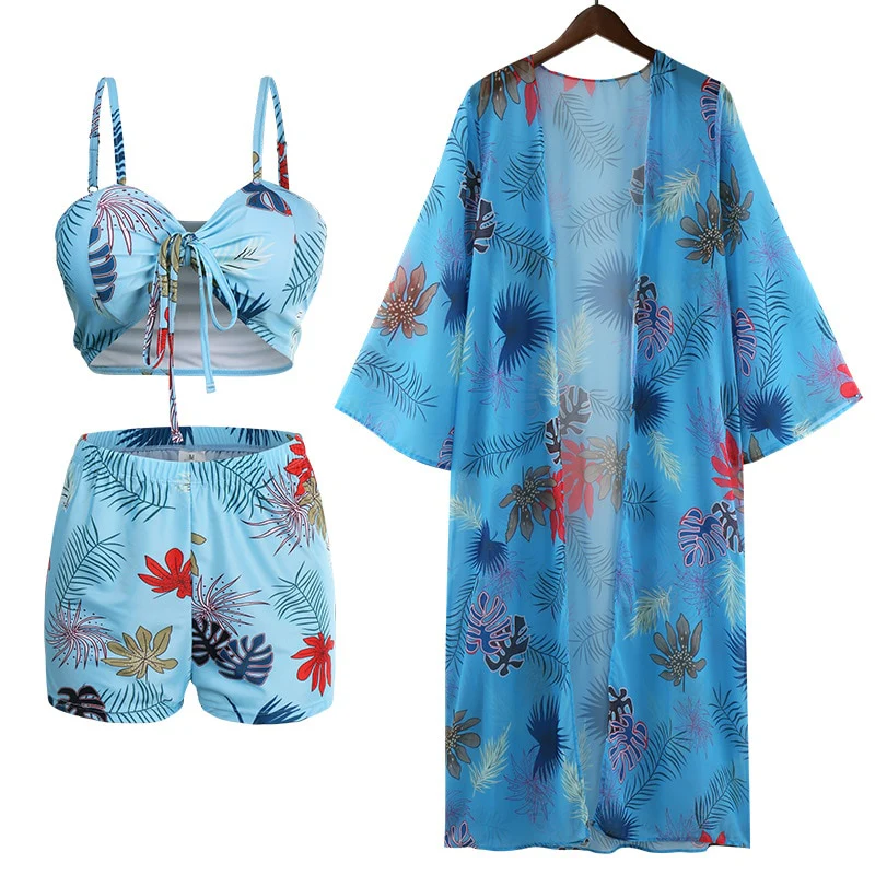 2023 Sexy New 3 Pcs Long Sleeve Bikini Cover Up Swimwear Women Beach Wear High Waist Shorts - Image 11
