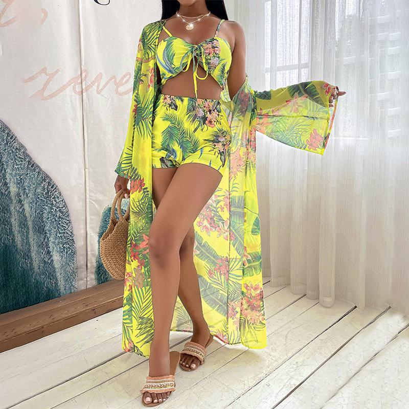 2023 Sexy New 3 Pcs Long Sleeve Bikini Cover Up Swimwear Women Beach Wear High Waist Shorts - Image 8