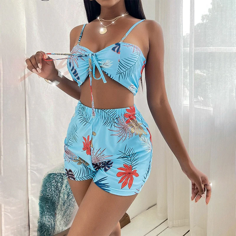 2023 Sexy New 3 Pcs Long Sleeve Bikini Cover Up Swimwear Women Beach Wear High Waist Shorts - Image 9