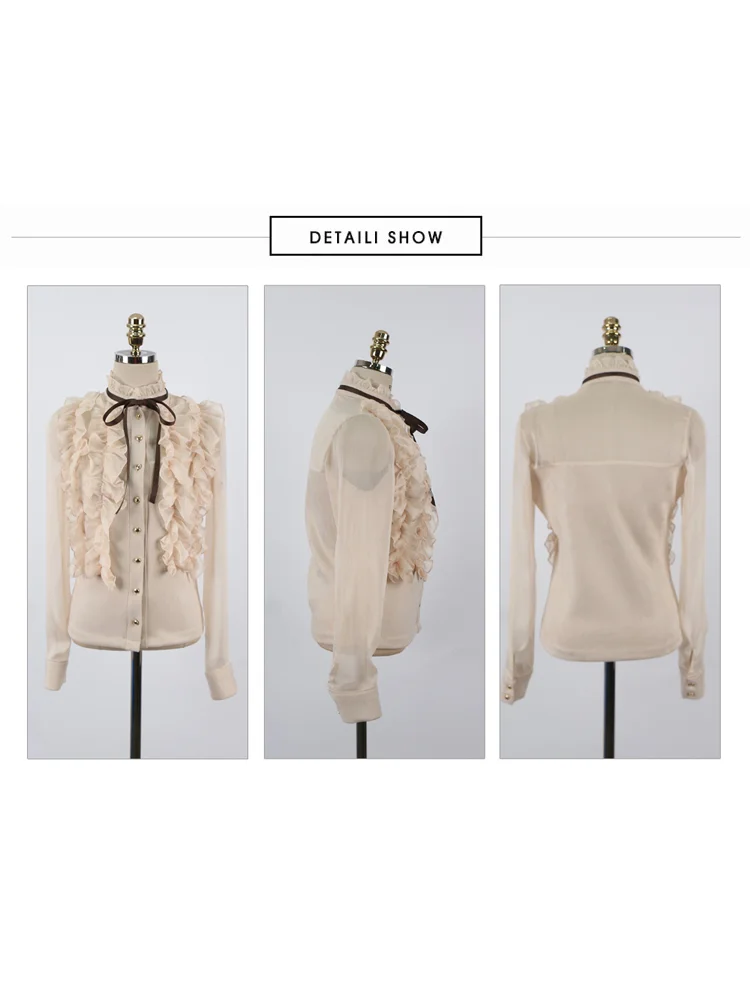 2023 New Autumn Fashion Goddess Sets Women Perspective Ruffles Chiffon Tops + High Waist Mini Korean Sashes Skirt Feminine Suits - Image 5