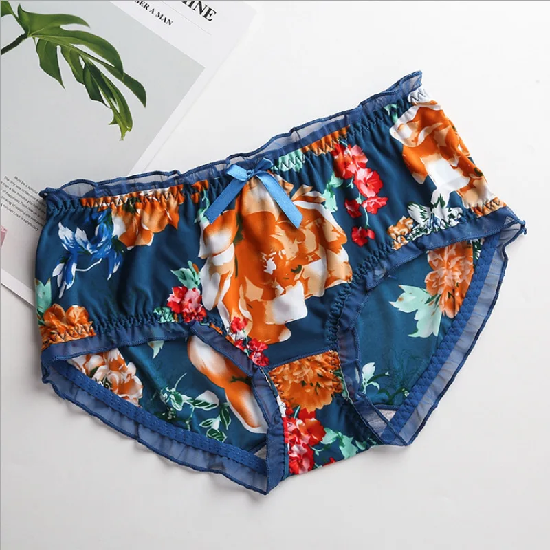 2023 New Cute Intimates Soft Smooth  Girls Underwears Ruffle Bow Flower Print Plus Size Sexy Lingeries Women's Panties - Image 14