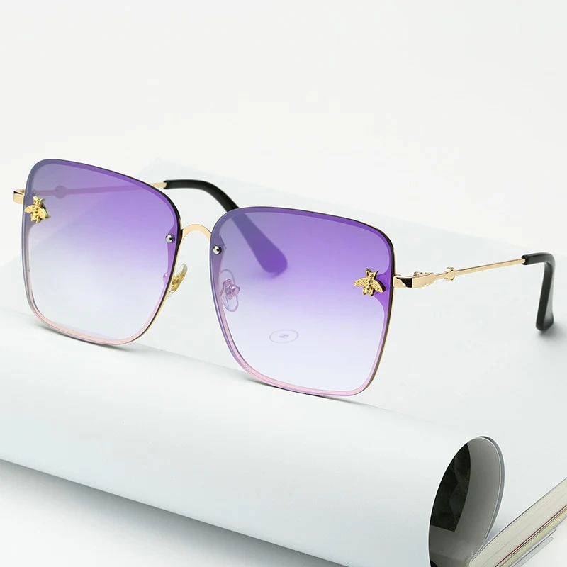 2023 New Fashion Lady Oversize Rimless Square Bee Sunglasses - Image 3