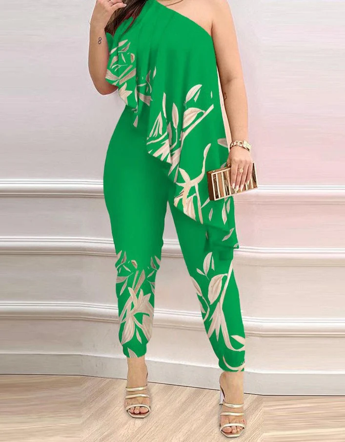 2023 Sexy New Fashion Printed One Shoulder Jumpsuit - Image 2