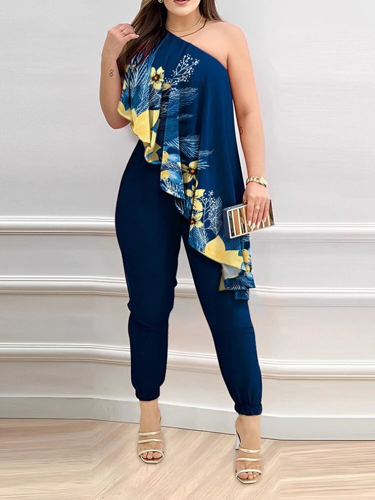 2023 Sexy New Fashion Printed One Shoulder Jumpsuit - Image 4