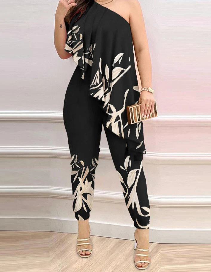 2023 Sexy New Fashion Printed One Shoulder Jumpsuit - Image 9
