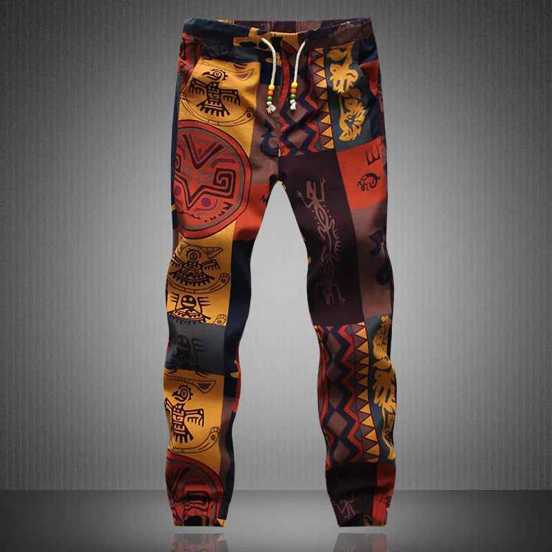 2023 New Fashion Summer Spring Autumn Men Floral Print Joggers Male Casual Summer Pants Mens Sweatpants Linen Pants Men Trouser