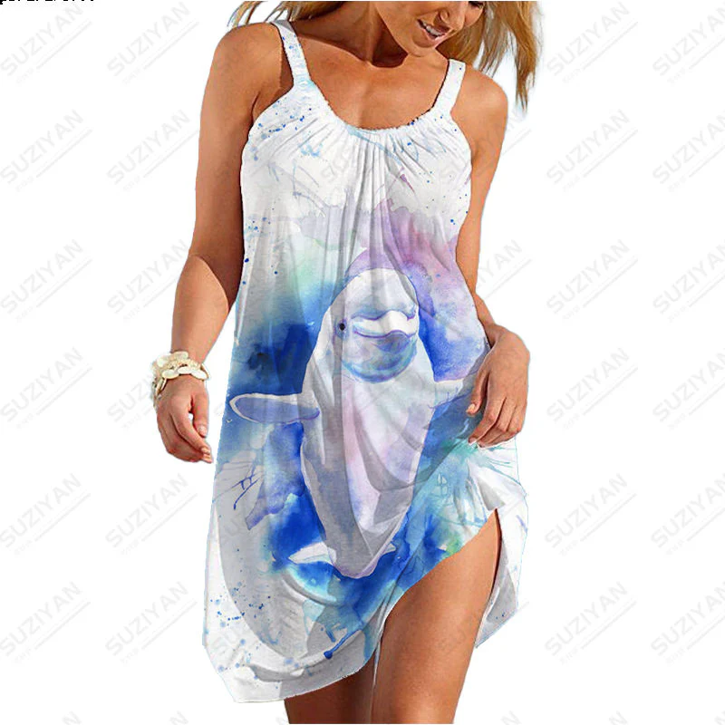 2023 Sexy New Hawaiian Fashion Short Skirt Women's Loose Round Neck Sexy Shirt