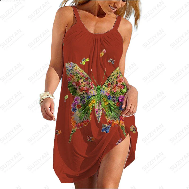 2023 Sexy New Hawaiian Fashion Short Skirt Women's Loose Round Neck Sexy Shirt - Image 3