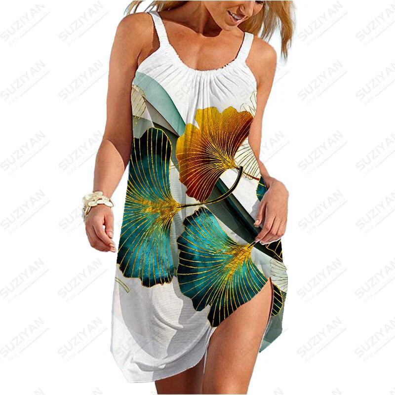 2023 Sexy New Hawaiian Fashion Short Skirt Women's Loose Round Neck Sexy Shirt - Image 5