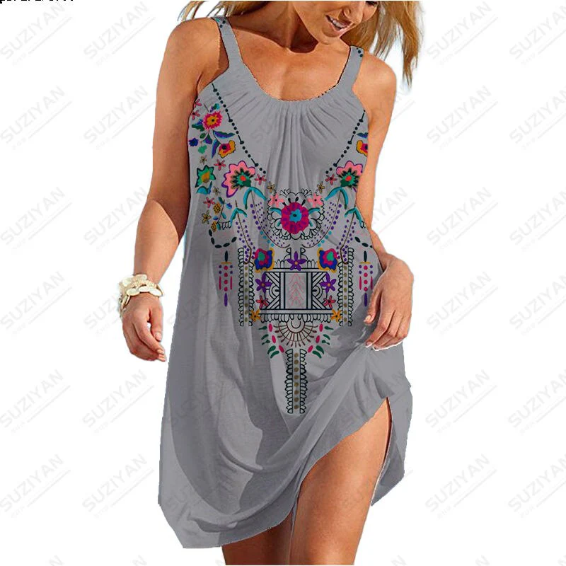 2023 Sexy New Hawaiian Fashion Short Skirt Women's Loose Round Neck Sexy Shirt - Image 8