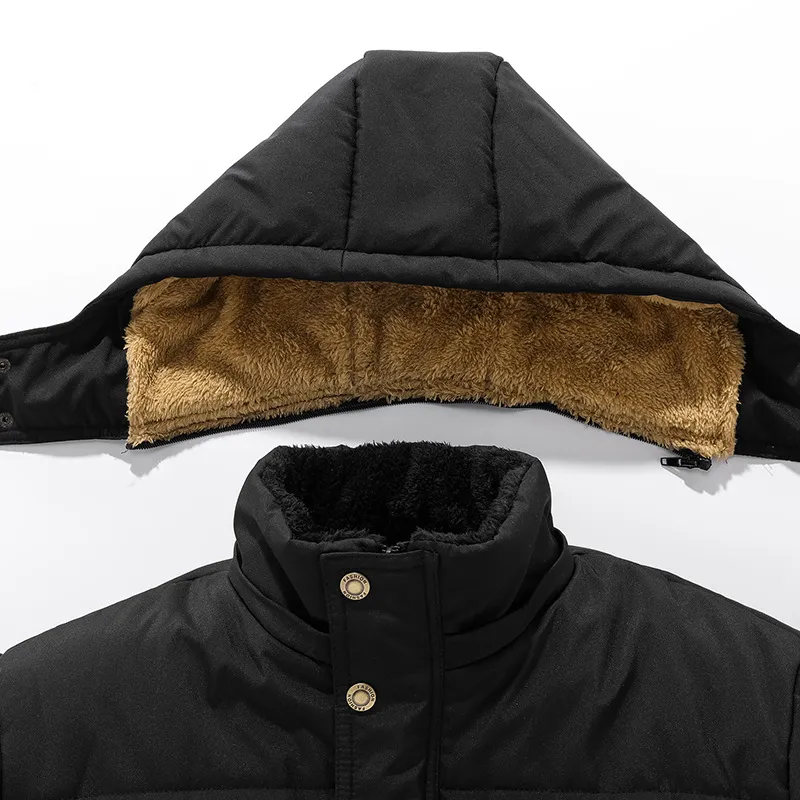 2023 New Men Winter Parka Fleece Lined Thick Warm Hooded Fur Collar Coat Male Size 5XL Plush Jacket Autumn Work Outwearing Black - Image 6