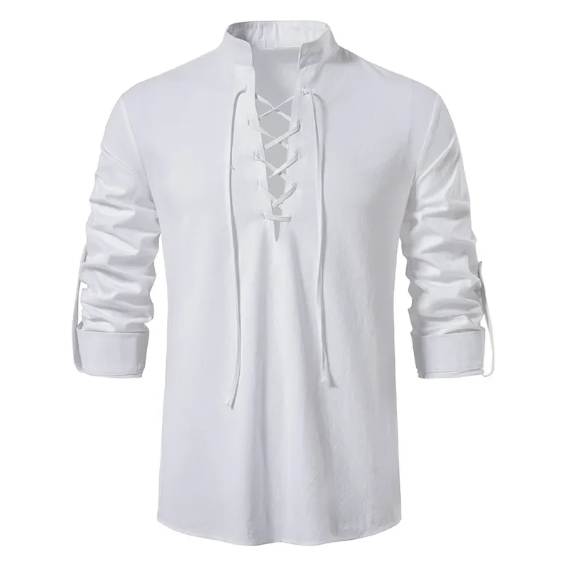 2023 New Men's Casual Blouse Cotton Linen Shirt Tops Long Sleeve Tee Shirt Spring Autumn Slanted Placket Vintage Yoga Shirts - Image 10