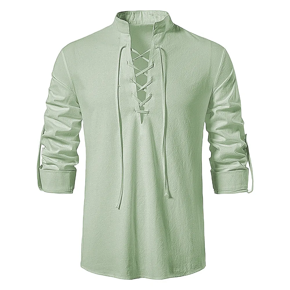 2023 New Men's Casual Blouse Cotton Linen Shirt Tops Long Sleeve Tee Shirt Spring Autumn Slanted Placket Vintage Yoga Shirts - Image 12