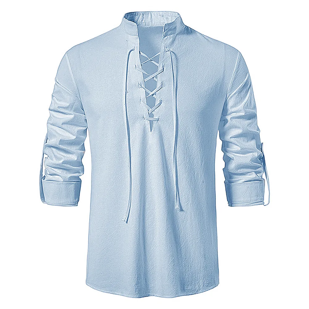 2023 New Men's Casual Blouse Cotton Linen Shirt Tops Long Sleeve Tee Shirt Spring Autumn Slanted Placket Vintage Yoga Shirts - Image 8