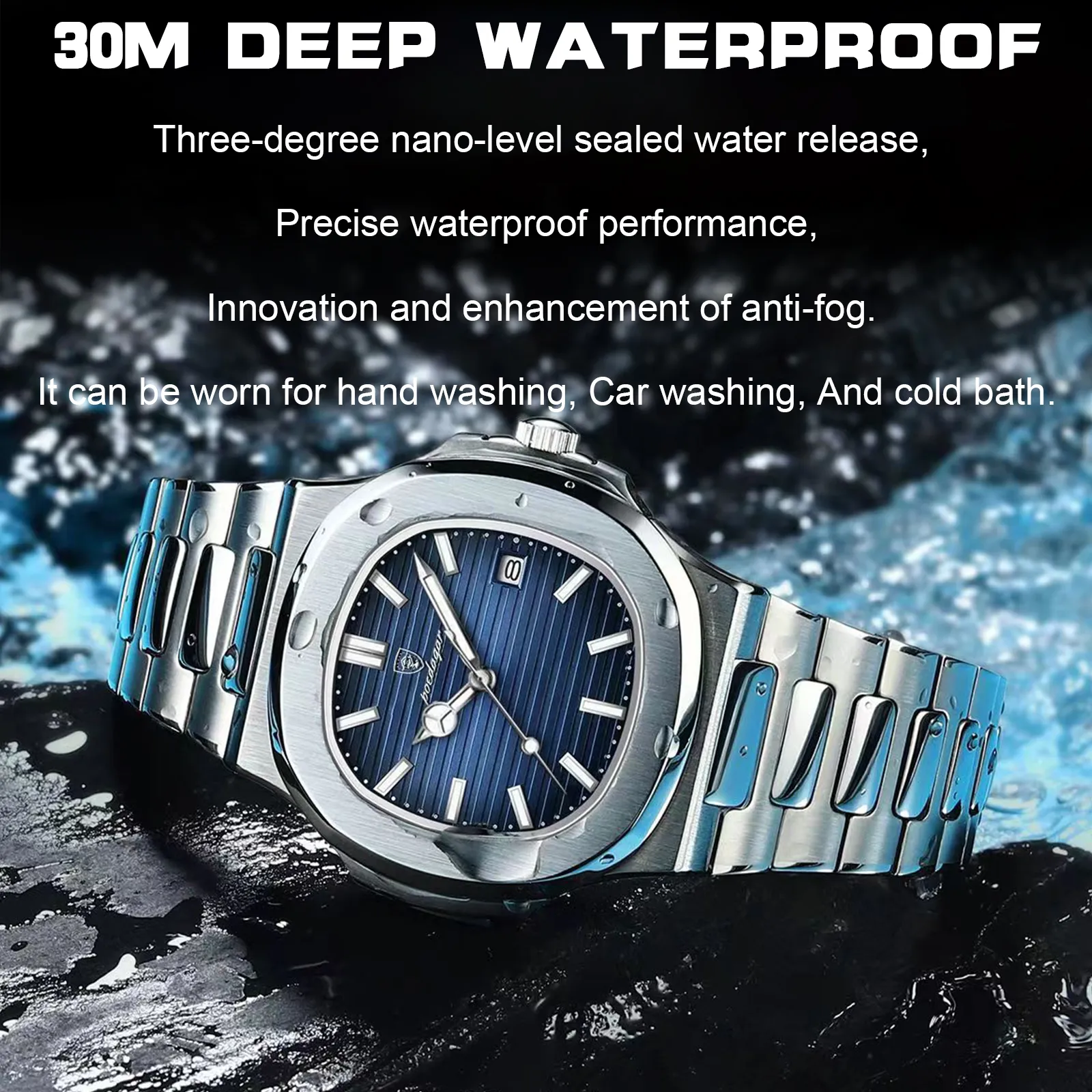 2023 New POEDAGAR Luxury Watch Business Waterproof Male Clock Luminous Date Stainless Steel Square Quartz Men Watch reloj hombre - Image 4