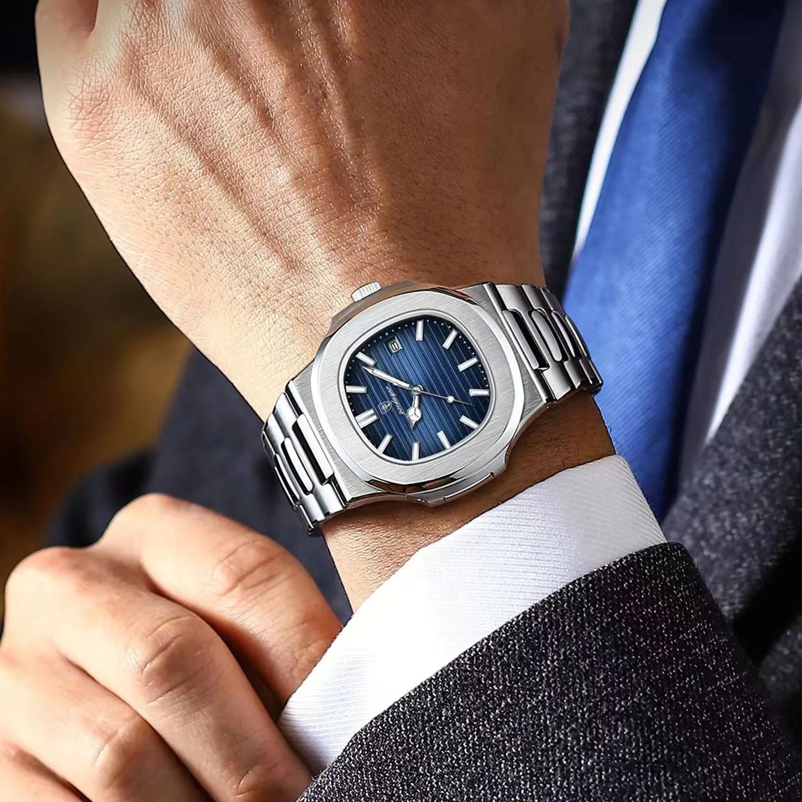2023 New POEDAGAR Luxury Watch Business Waterproof Male Clock Luminous Date Stainless Steel Square Quartz Men Watch reloj hombre - Image 6