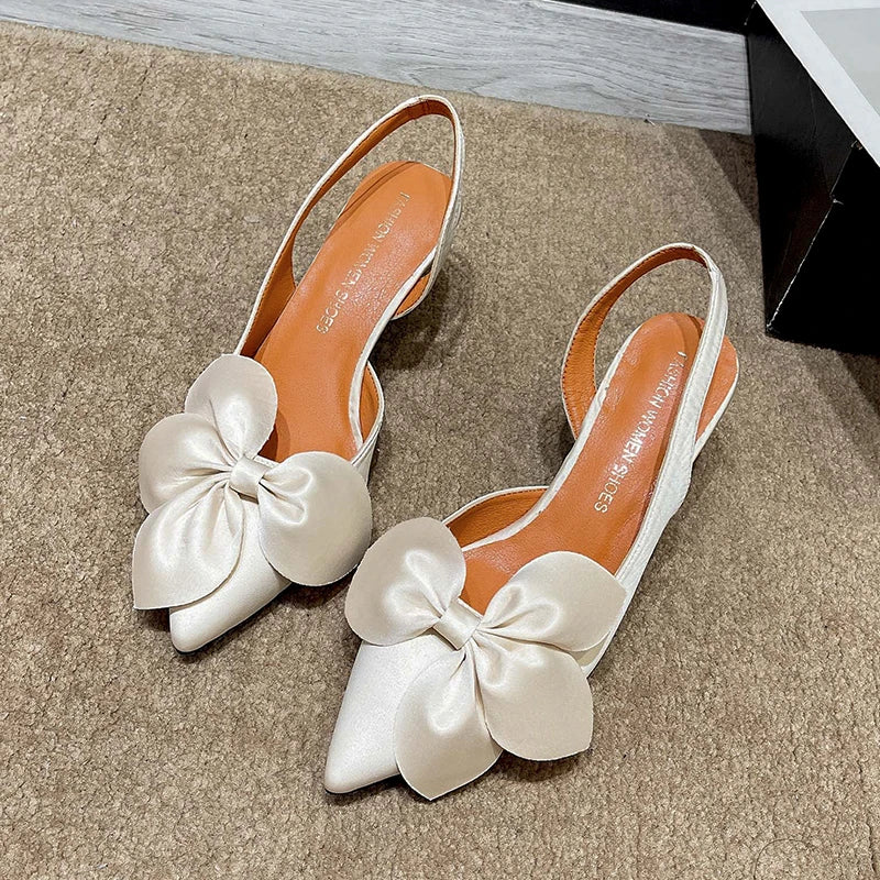 2023 New Sandals Women Summer Sandals Pointed Bow One Word Flip Flops Flat Bottom Retro Breathable Sandals Zapatos Para Mujer - Image 5