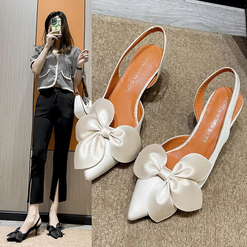 2023 New Sandals Women Summer Sandals Pointed Bow One Word Flip Flops Flat Bottom Retro Breathable Sandals Zapatos Para Mujer - Image 7