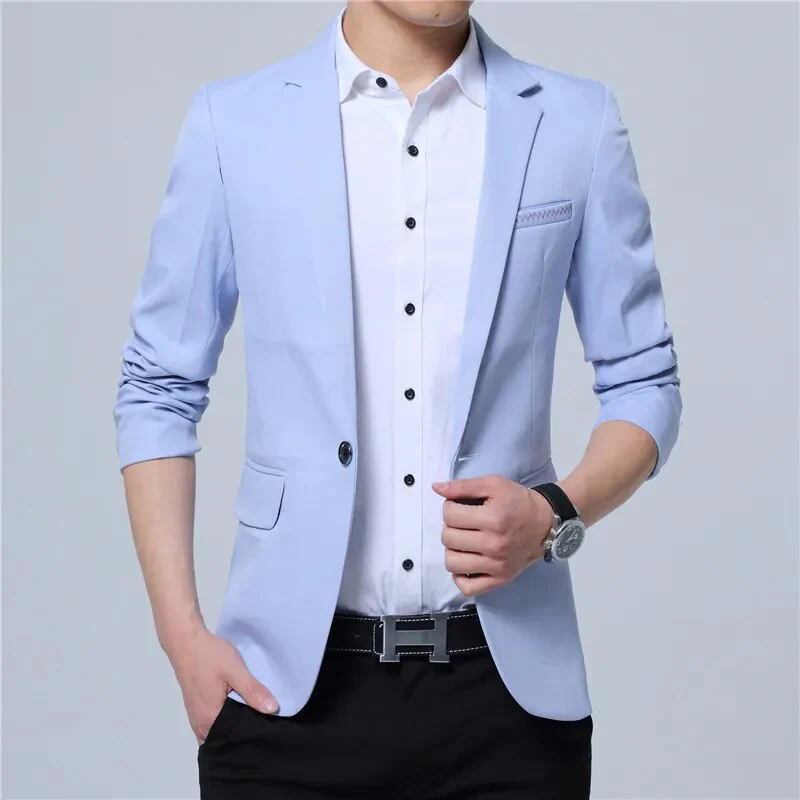 2023 New Spring and Autumn Thin Casual Men Blazer Cotton Slim England Suit Blaser Masculino Male Jacket Blazer Men Size M-5XL - Image 4