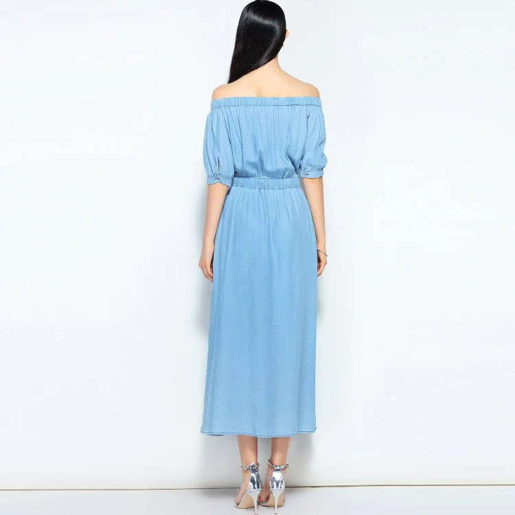 2023 new summer casual slim dress women elegant slash neck half sleeve denim dresses vestidos de verano women clothes 2019 - Image 6