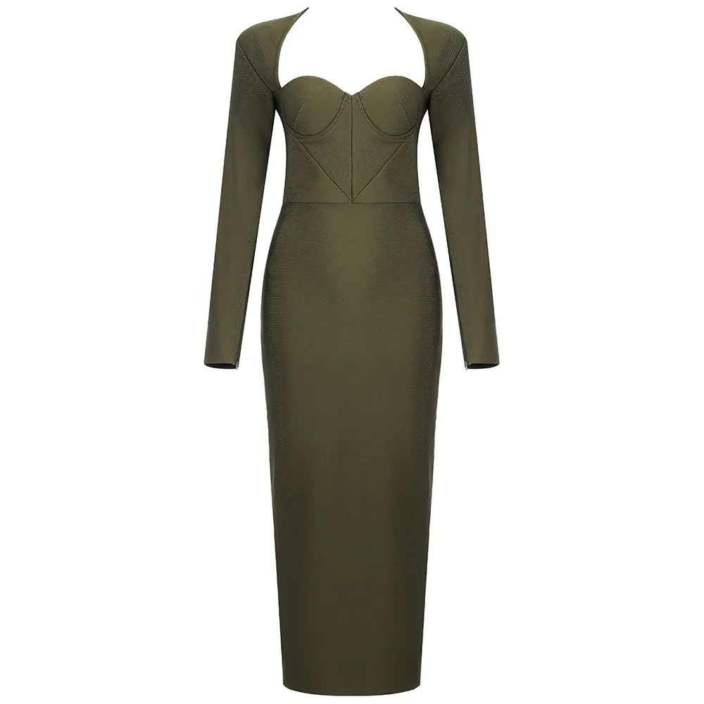 2023 New Summer Women Long Sleeved Bandage Dress Sexy V Neck Slim Midi Celebrity Night Show Bodycon Club Party Dresses Vestidos - Image 5
