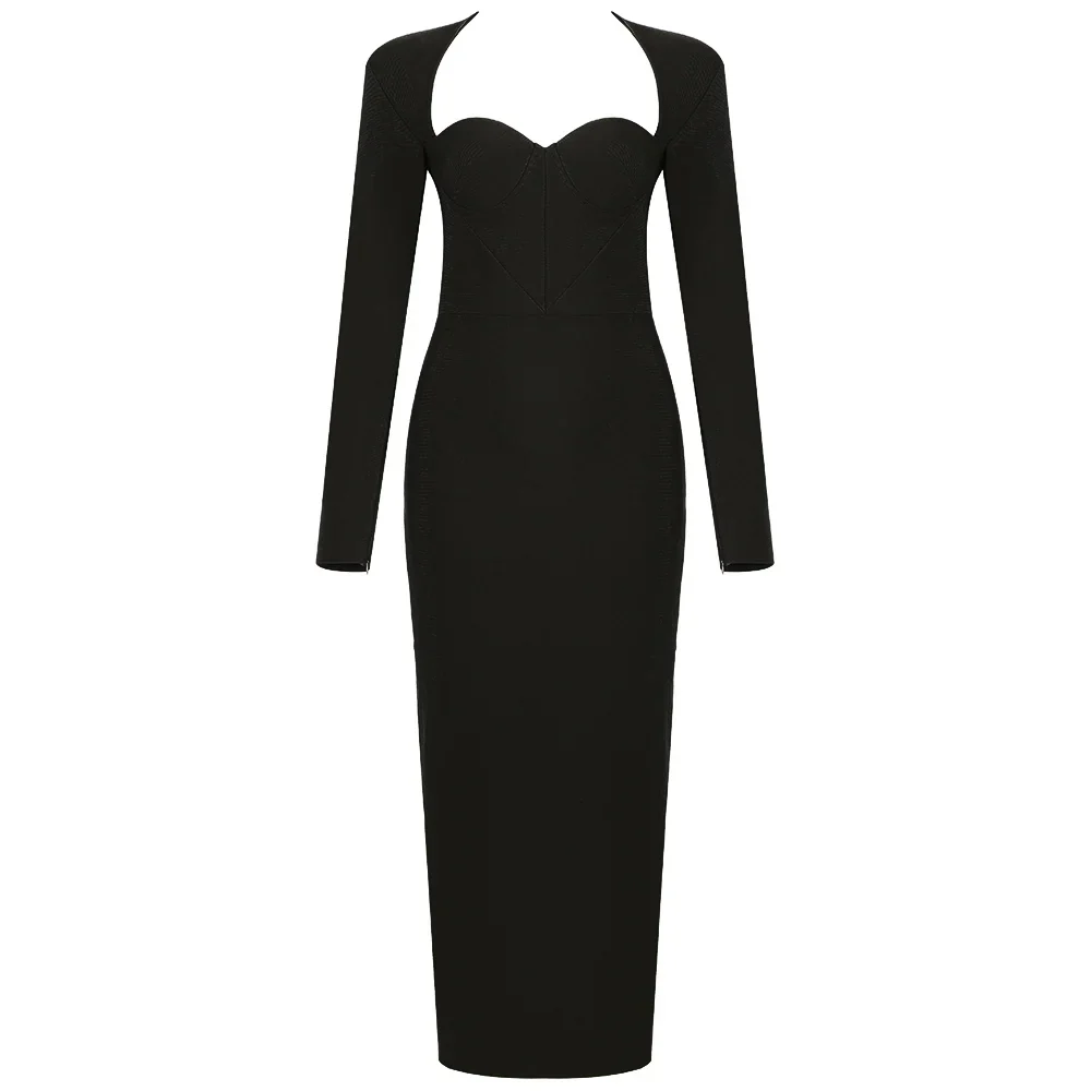 2023 New Summer Women Long Sleeved Bandage Dress Sexy V Neck Slim Midi Celebrity Night Show Bodycon Club Party Dresses Vestidos - Image 6