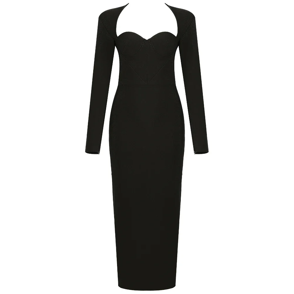 2023 New Summer Women Long Sleeved Bandage Dress Sexy V Neck Slim Midi Celebrity Night Show Bodycon Club Party Dresses Vestidos - Image 7