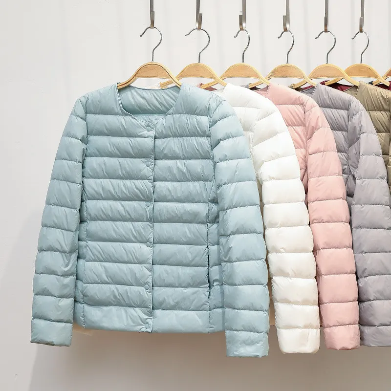 2023 New Winter Women Down Coat Ultralight Collarless Duck Down Jacket Portable Female Padded Parkas O-Neck Puffer Overcoat
