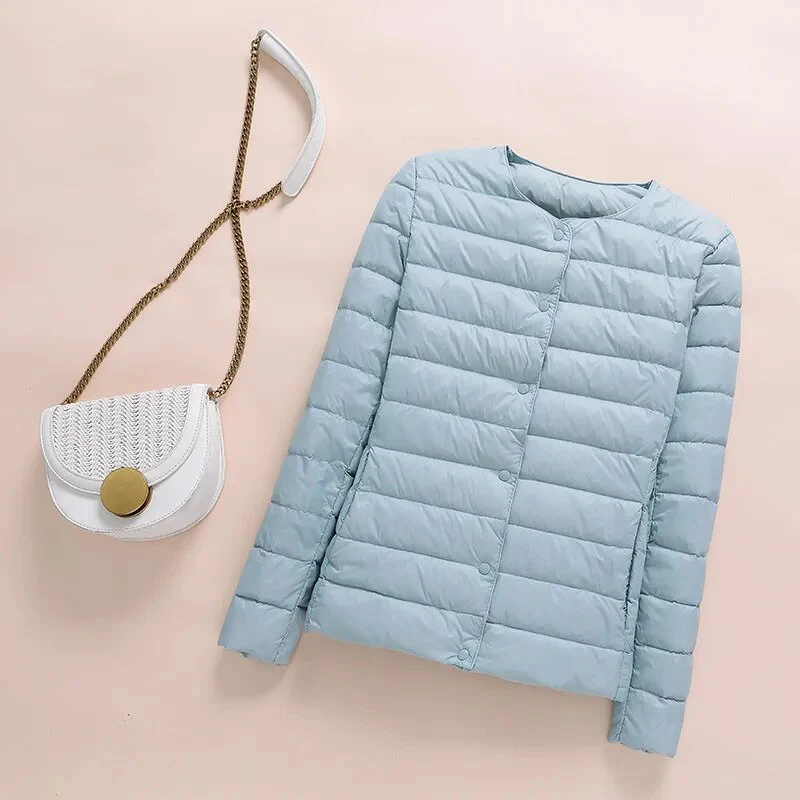 2023 New Winter Women Down Coat Ultralight Collarless Duck Down Jacket Portable Female Padded Parkas O-Neck Puffer Overcoat - Image 2