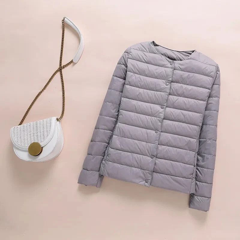 2023 New Winter Women Down Coat Ultralight Collarless Duck Down Jacket Portable Female Padded Parkas O-Neck Puffer Overcoat - Image 3