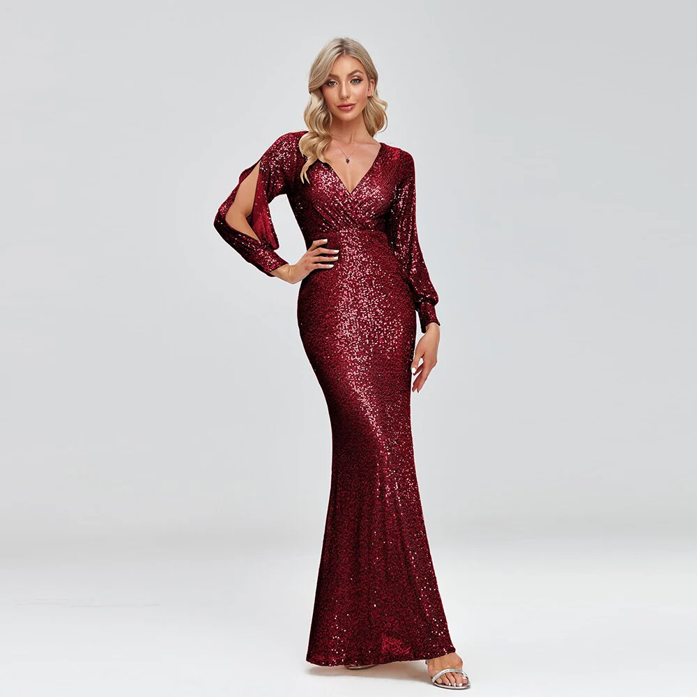 2023 Sexy New Women Elegant V-neck Mermaid Evening Dress Floor Length Formal Prom Party Gown - Image 12