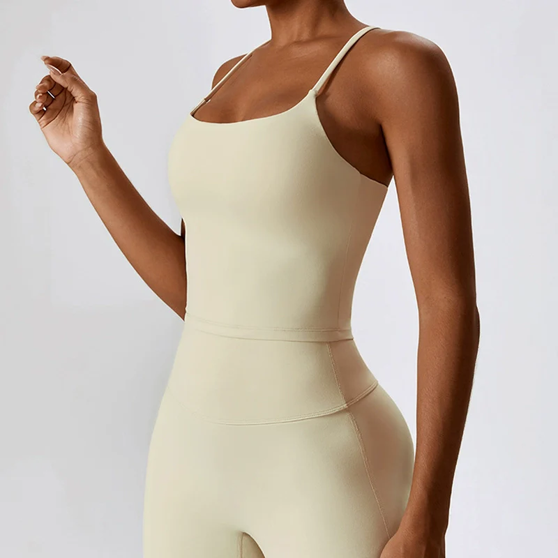2023 Nude Feel Beauty Back Yoga Vest Women Inner wear Top Outer Wear Sports Bra Running Fitness Vest Including Chest Pad - Image 2