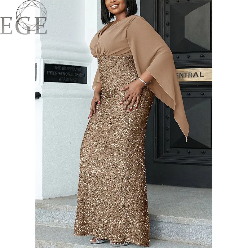 2023 Plus Size Luxury Dress Shiny Chiffon Loose Sherfang Plus Size Elegant Banquet Midi V Neck Dress - Image 2