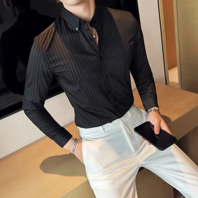 2023 Plus Size S-3XL Korean Long Sleeve Striped Shirts Men Clothing Simple Slim Fit Business Casual Office Blouse Homme Hot Sale - Image 6