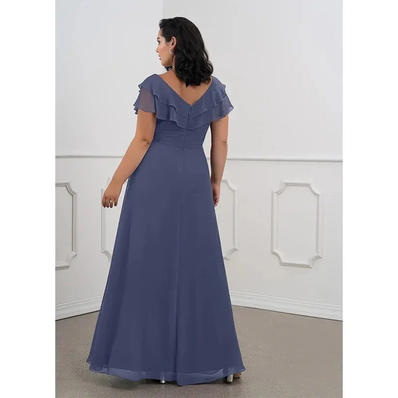 2023 Plus Size Spring Summer Ruffle V Neck Chiffon Luxury Dress 4XL5XL Wedding Party Elegant Maxi Plus Size Evening Dresses - Image 6