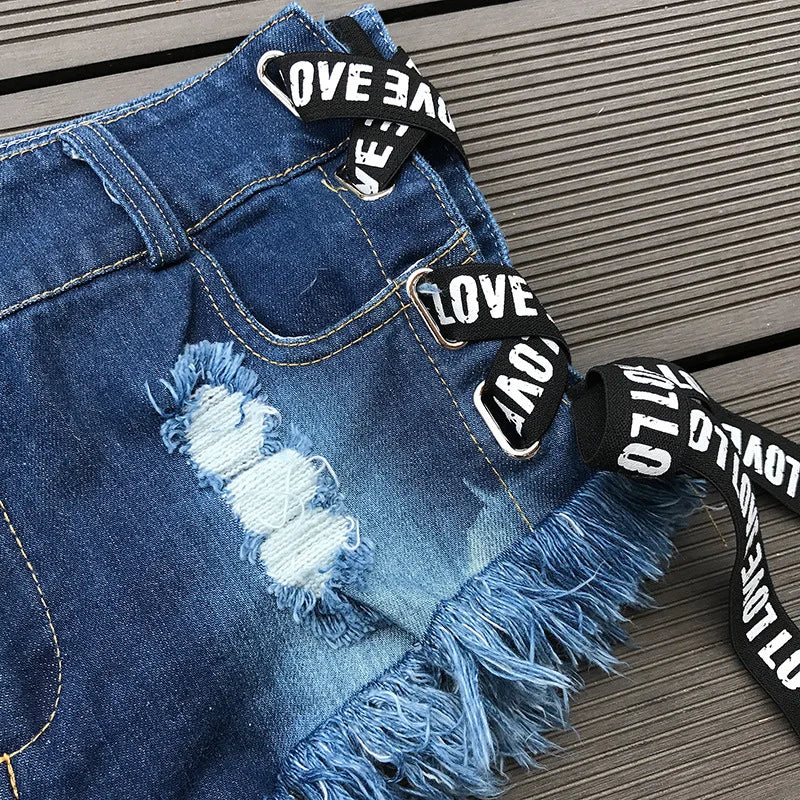 2023 Sexy Low Waist Bandage Denim Ripped Hole Short Jeans Women Mini Skinny Sexy Club DJ Dance Shorts New White Blue Black - Image 5