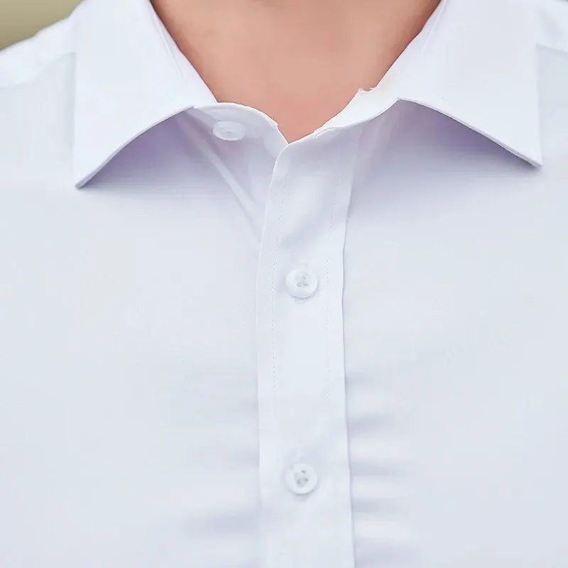 2023 Spring and Autumn Men's Shirt Oxford Cotton Fabric Shirt Long Sleeve Solid Color Polo Neck Shirt Business Casual Fit Top - Image 4