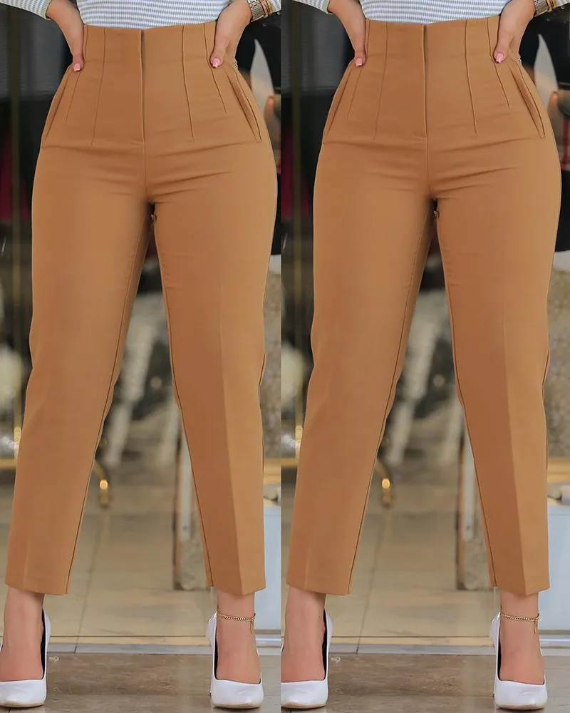 2023 Spring and Summer New Women Pants High Waist Cropped Straight Work Formal Pants Elegant Casual Daily Pants - Image 7